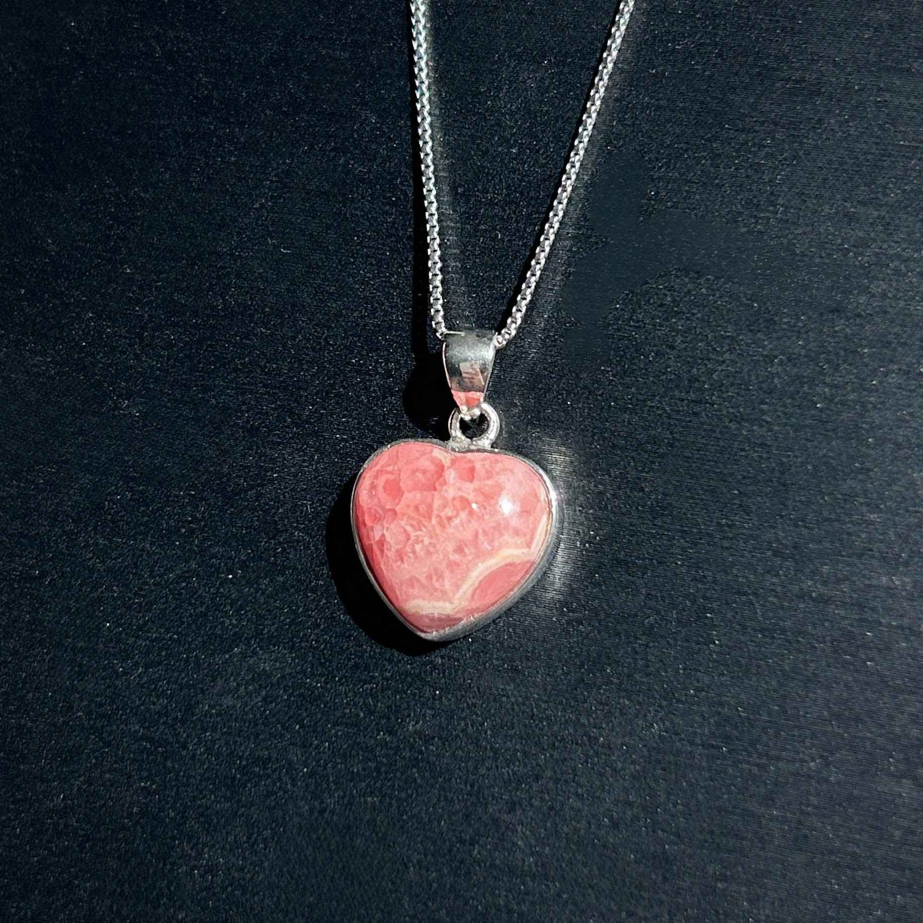 Natural Rhodochrosite in Heart 925 Sterling Silver Pendant (chain excluded)