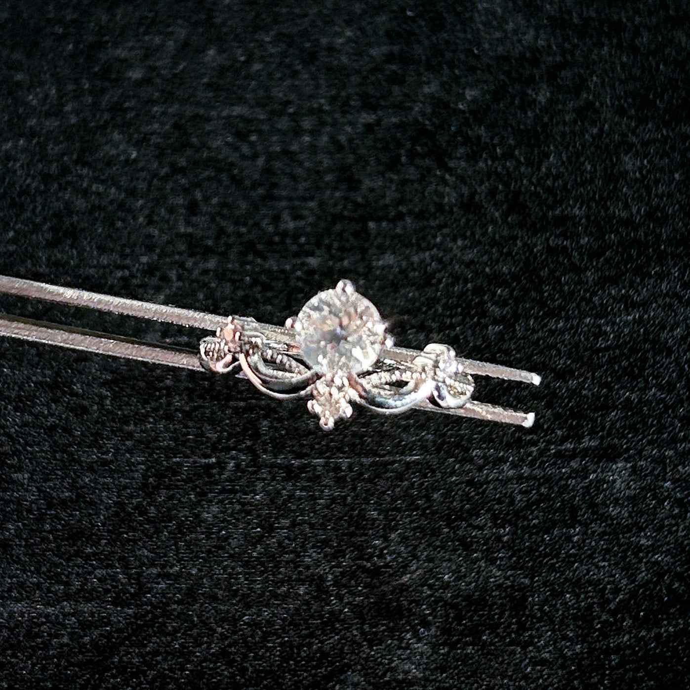 Clear Quartz Adjustable Silver Ring with Zircon