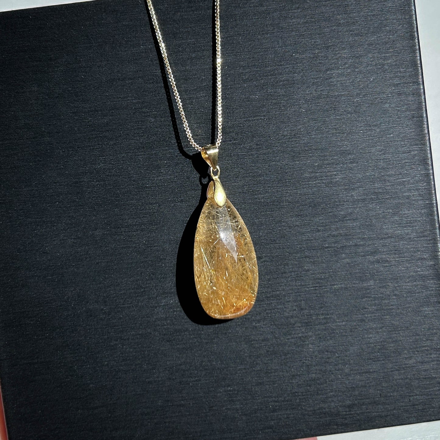 High Quality Golden Rutilated Quartz 14k Gold Pendant