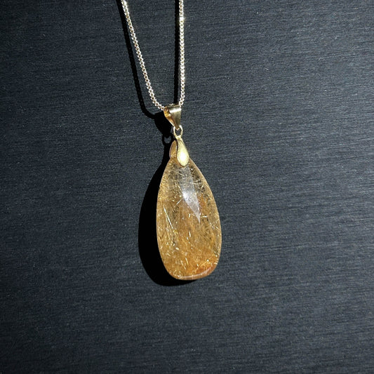 High Quality Golden Rutilated Quartz 14k Gold Pendant