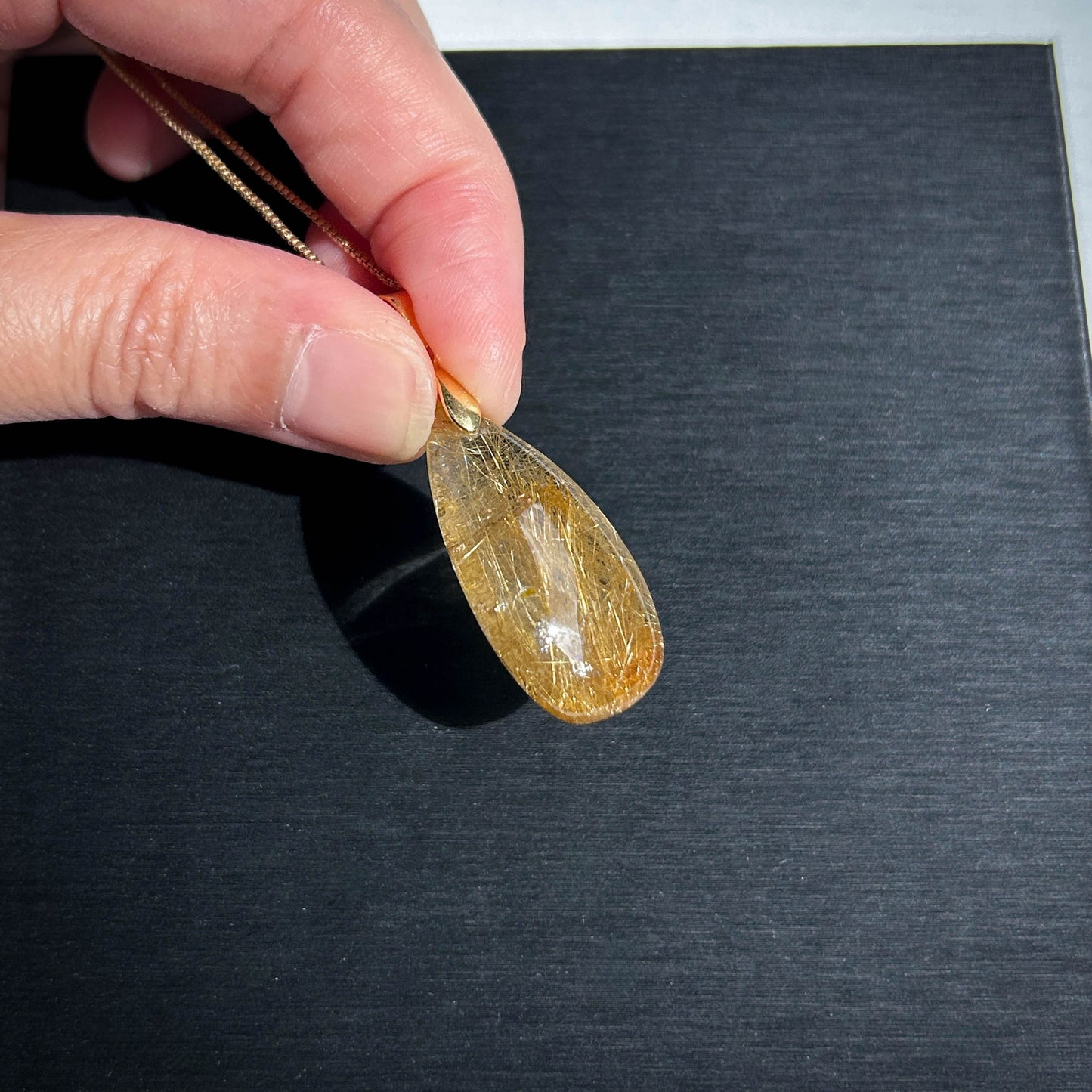 High Quality Golden Rutilated Quartz 14k Gold Pendant