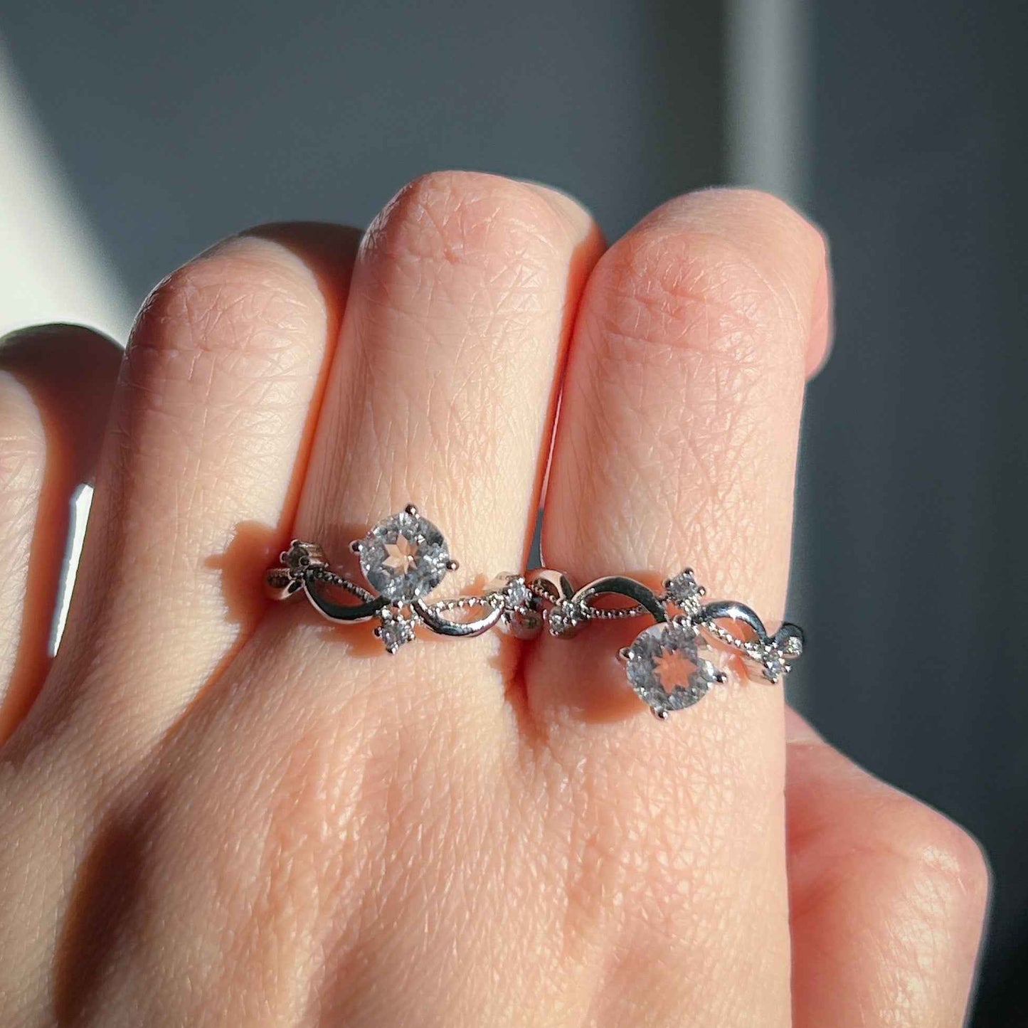 Clear Quartz Adjustable Silver Ring with Zircon