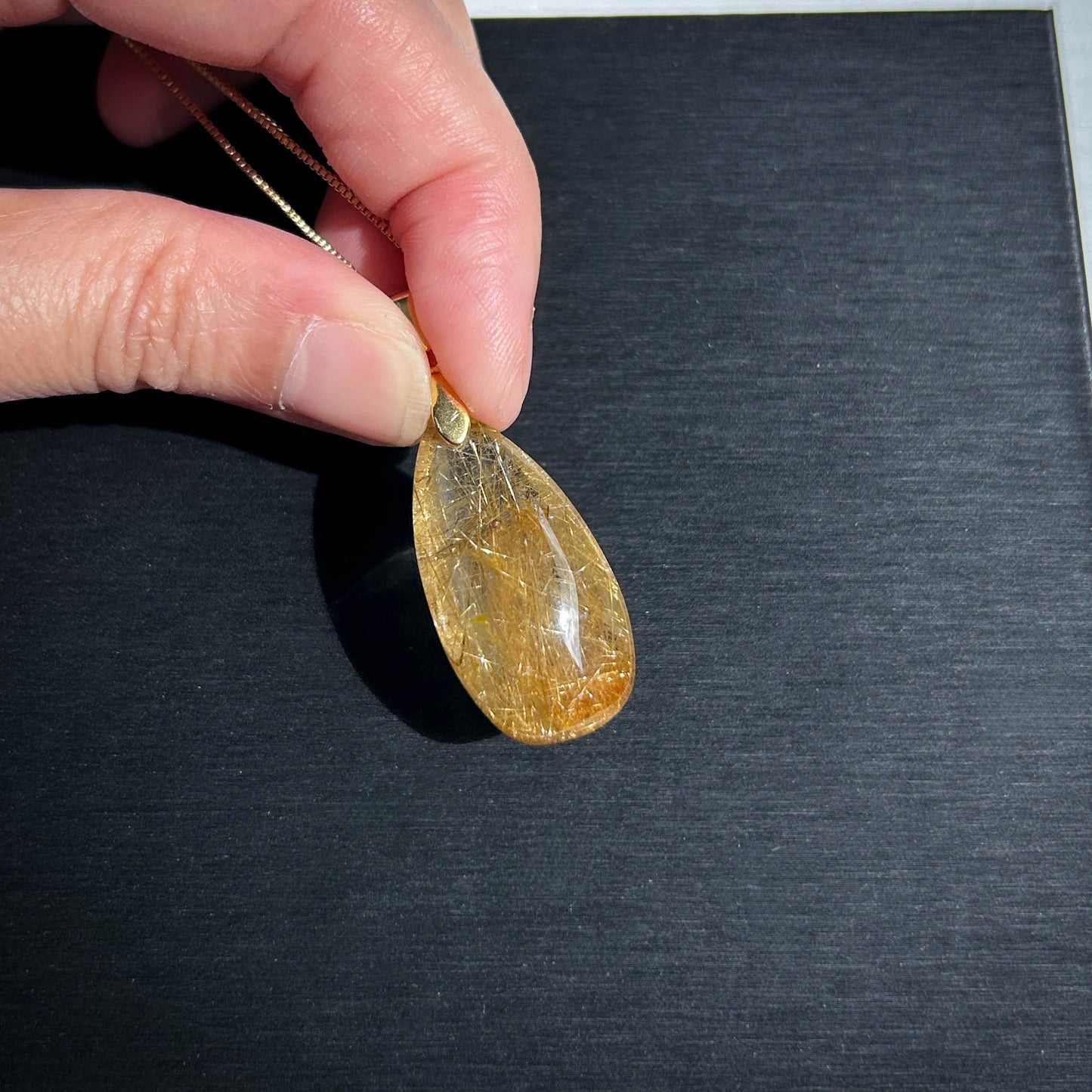 High Quality Golden Rutilated Quartz 14k Gold Pendant
