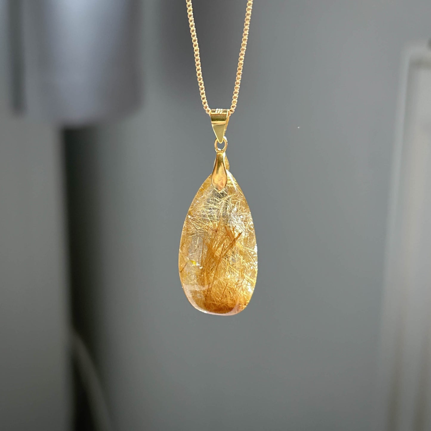 High Quality Golden Rutilated Quartz 14k Gold Pendant