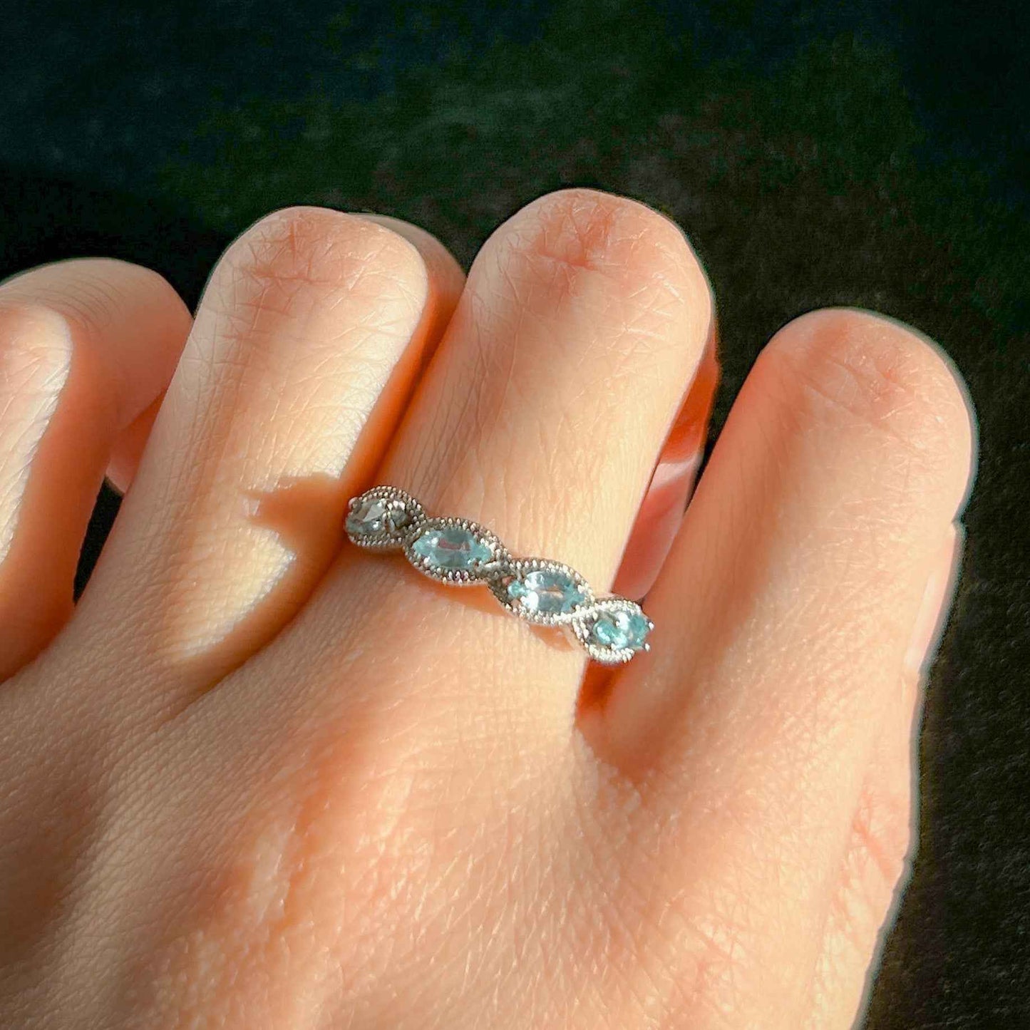 Apatite Adjustable Silver Ring with Zircon