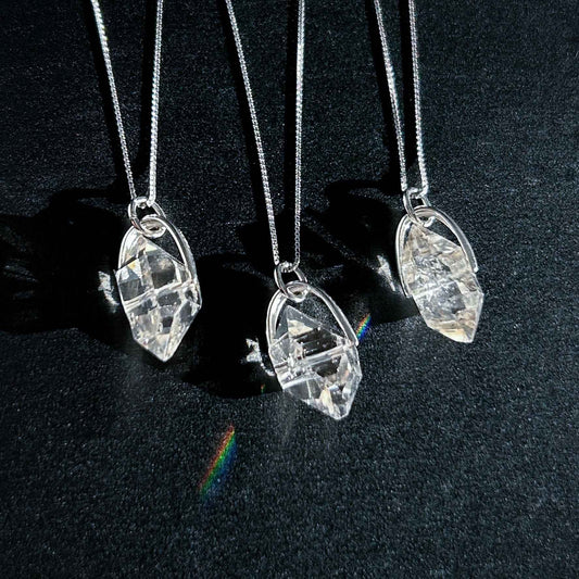 Rare Natural Faceted Herkimer Diamond 925 Sterling Silver Pendant (chain excluded)
