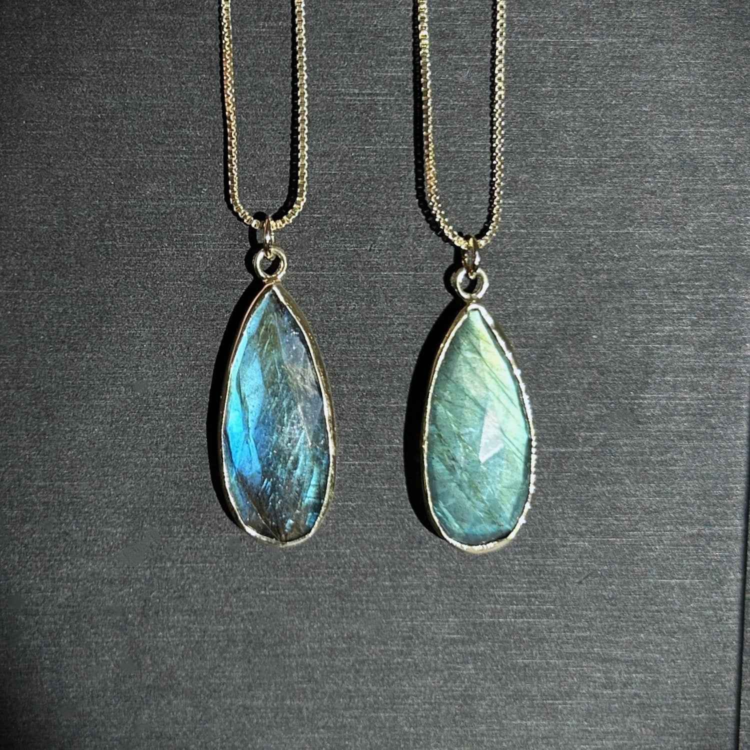 Natural Faceted Blue & Green Labradorite 14k Gold Pendant
