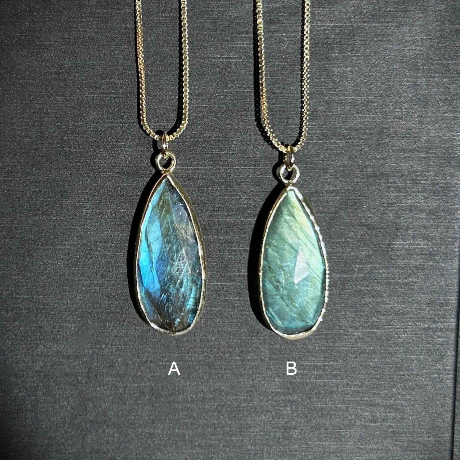 Natural Faceted Blue & Green Labradorite 14k Gold Pendant