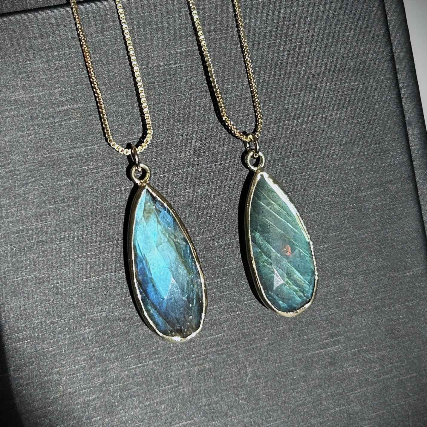 Natural Faceted Blue & Green Labradorite 14k Gold Pendant