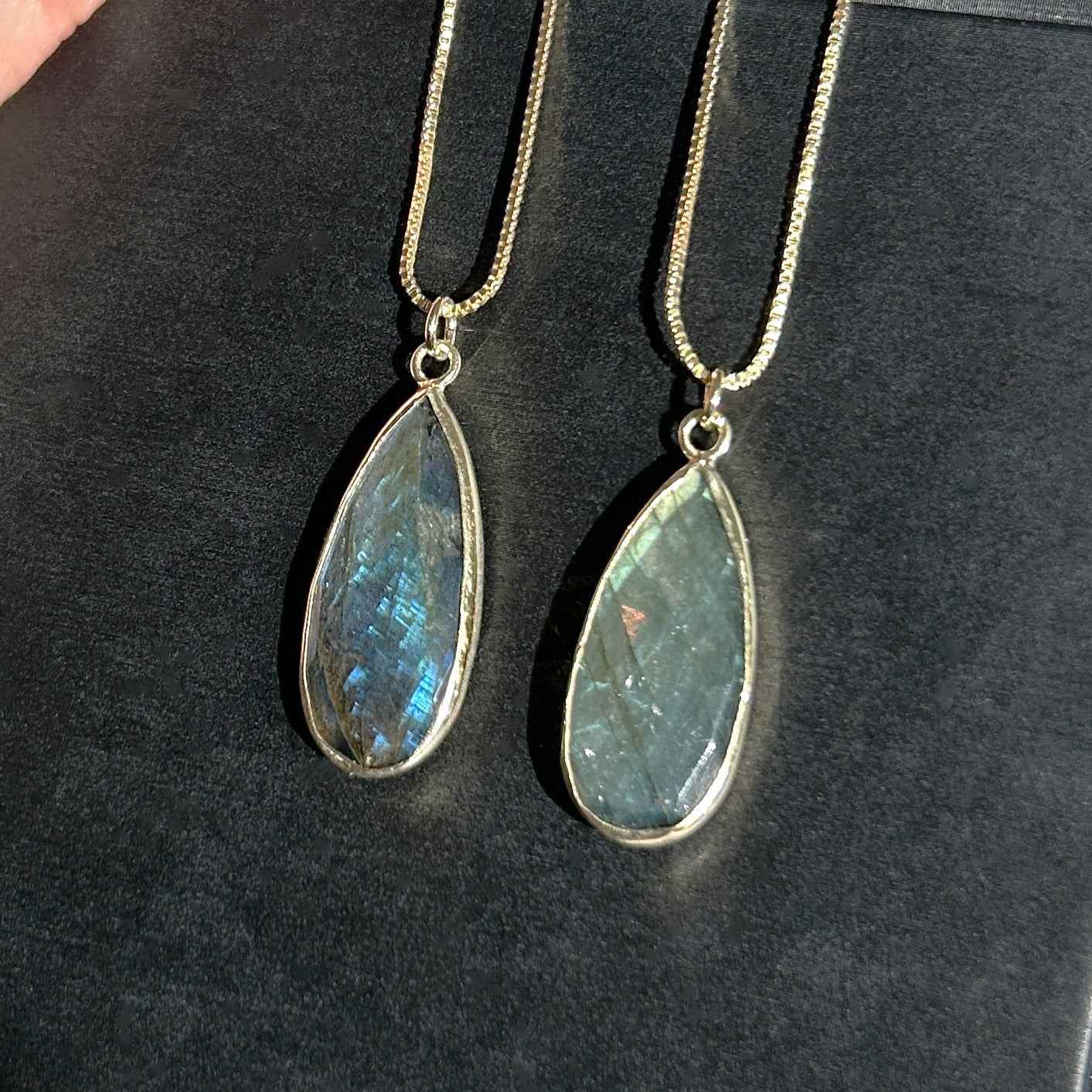 Natural Faceted Blue & Green Labradorite 14k Gold Pendant