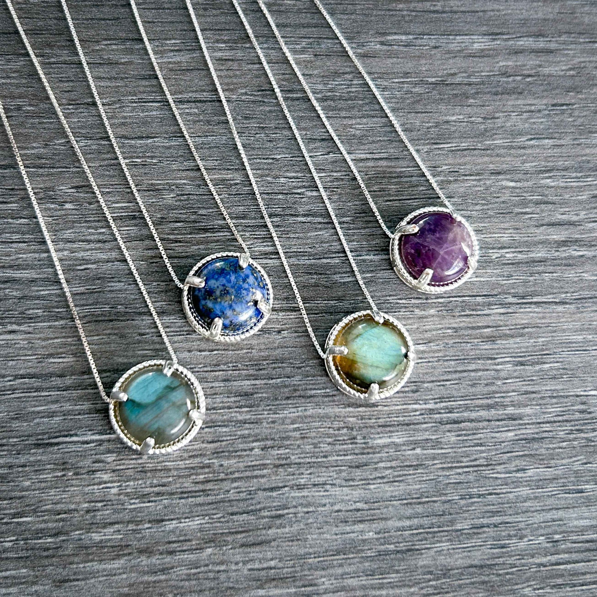 Amethyst Lapis Lazuli Labradorite Small Silver Pendant (chain included)