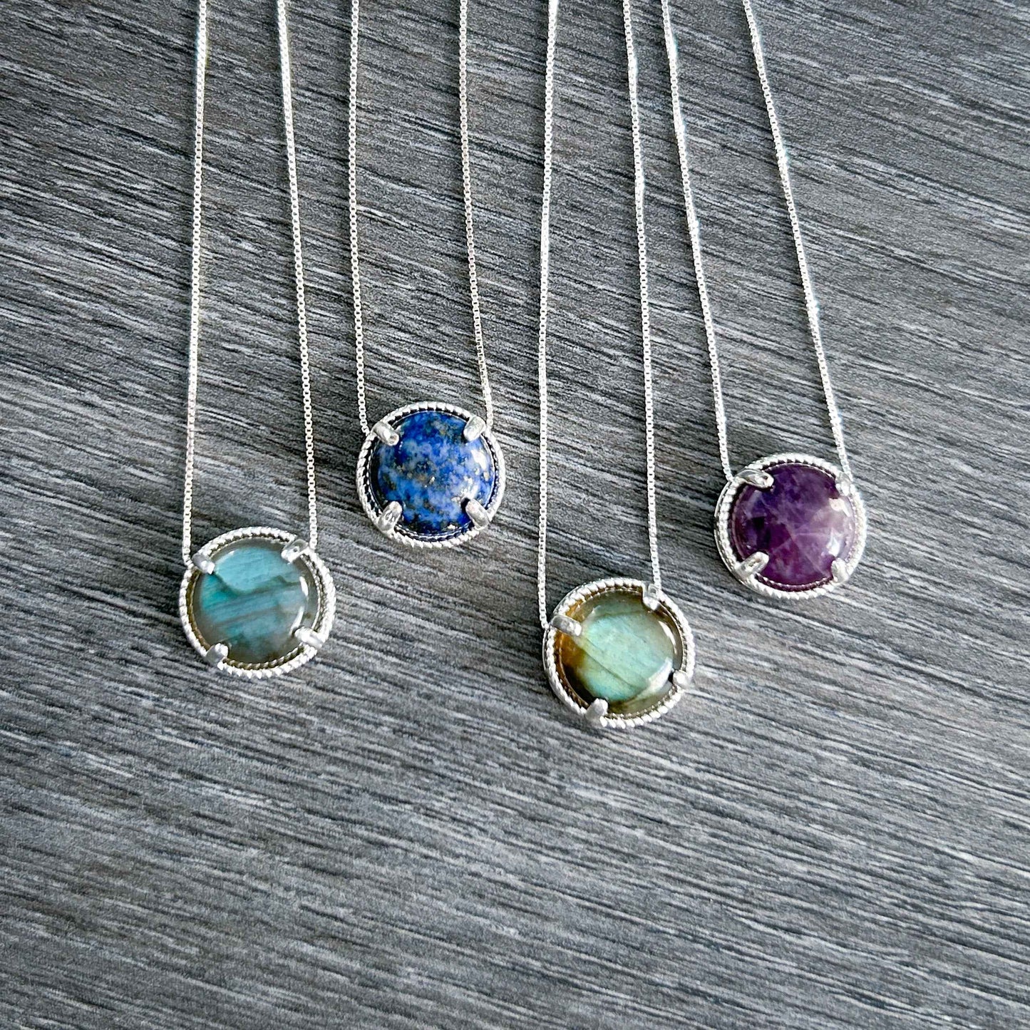 Amethyst Lapis Lazuli Labradorite Small Silver Pendant (chain included)