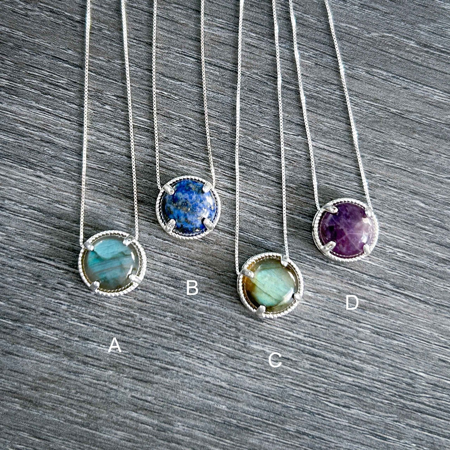 Amethyst Lapis Lazuli Labradorite Small Silver Pendant (chain included)