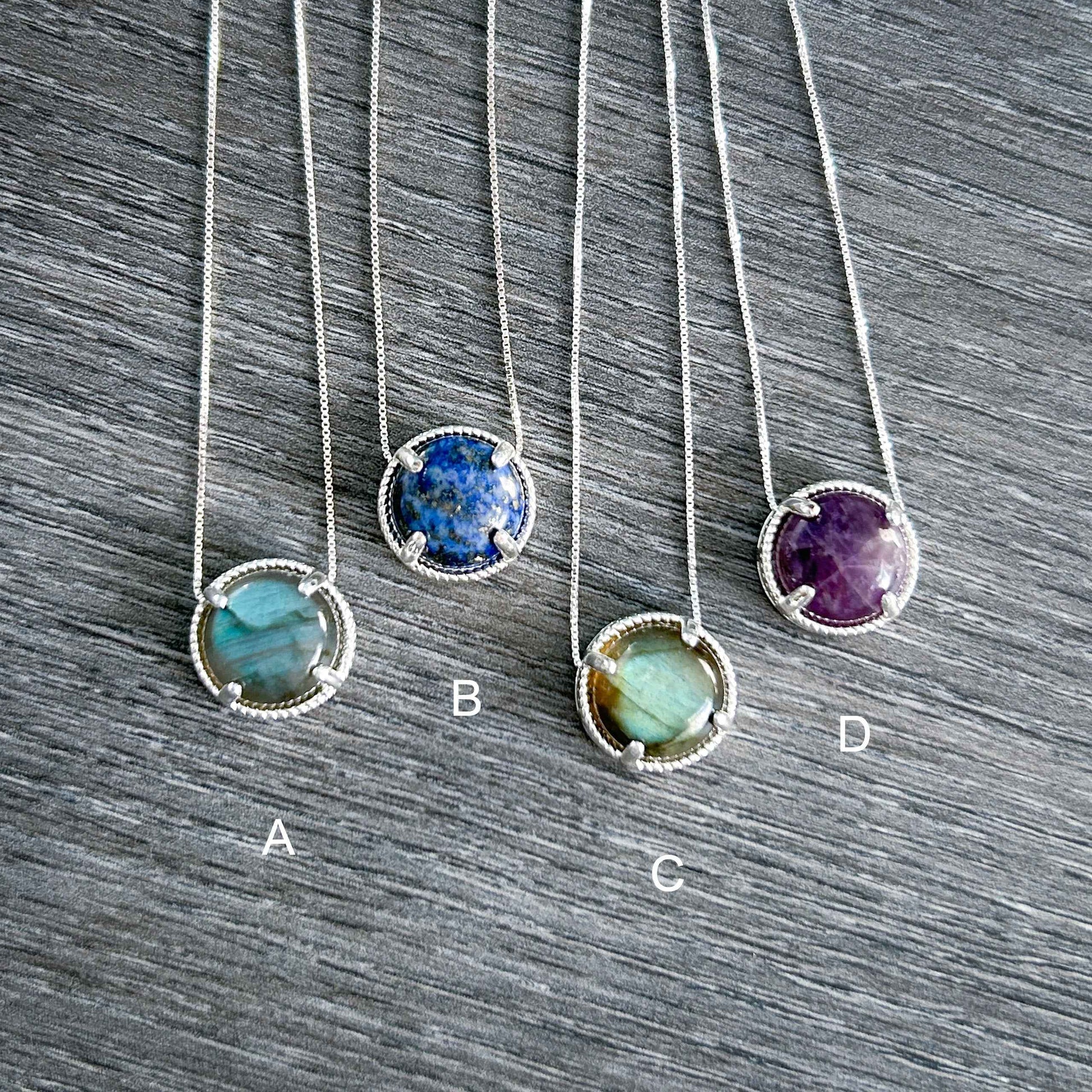 Amethyst Lapis Lazuli Labradorite Small Silver Pendant (chain included)