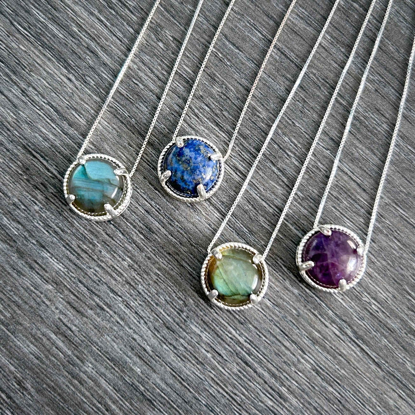 Amethyst Lapis Lazuli Labradorite Small Silver Pendant (chain included)