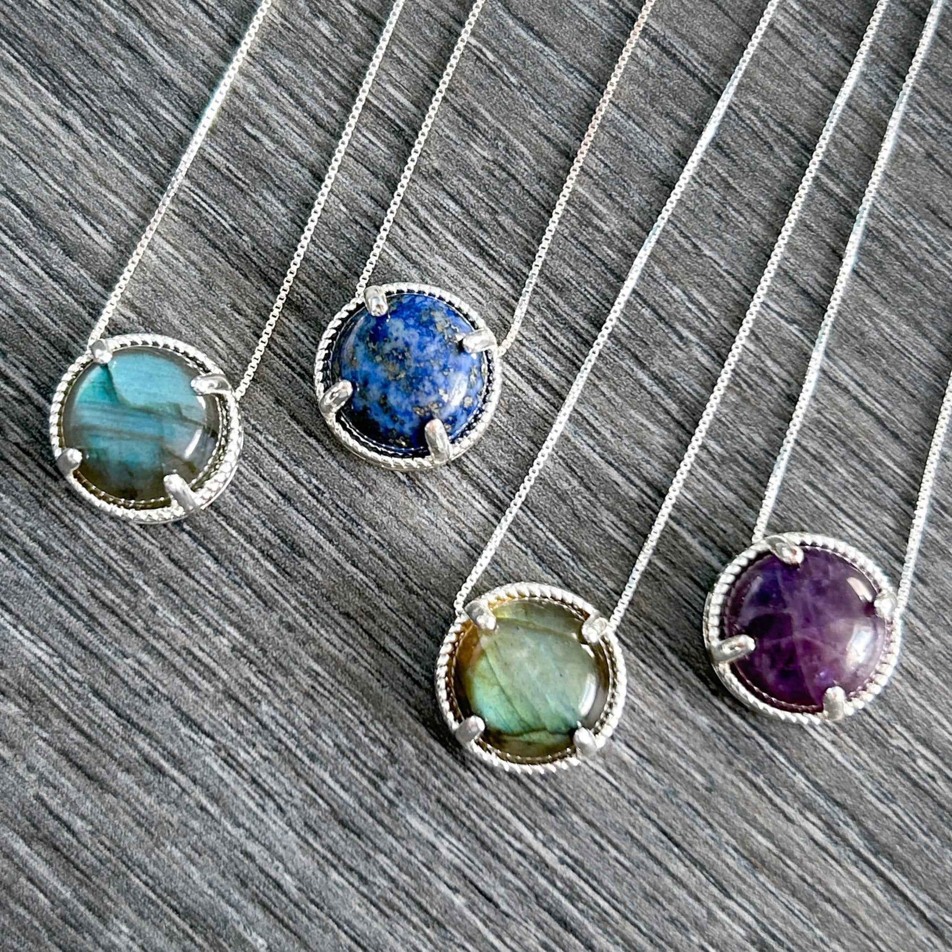 Amethyst Lapis Lazuli Labradorite Small Silver Pendant (chain included)