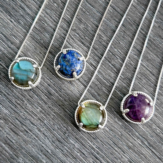 Amethyst Lapis Lazuli Labradorite Small Silver Pendant (chain included)