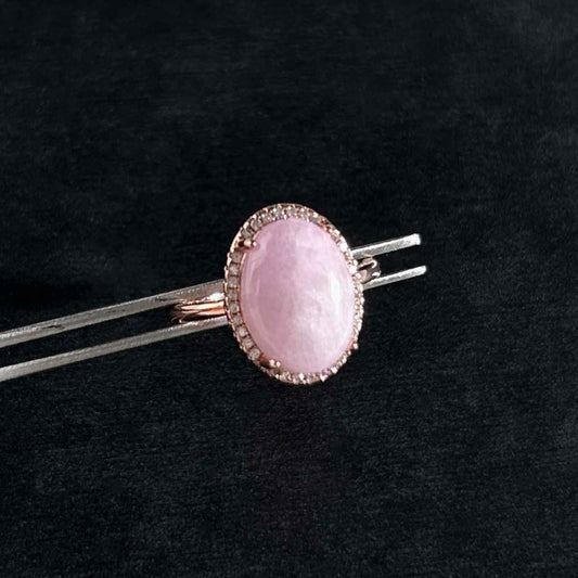 Rare Kunzite Adjustable Rose Gold Ring with Zircon
