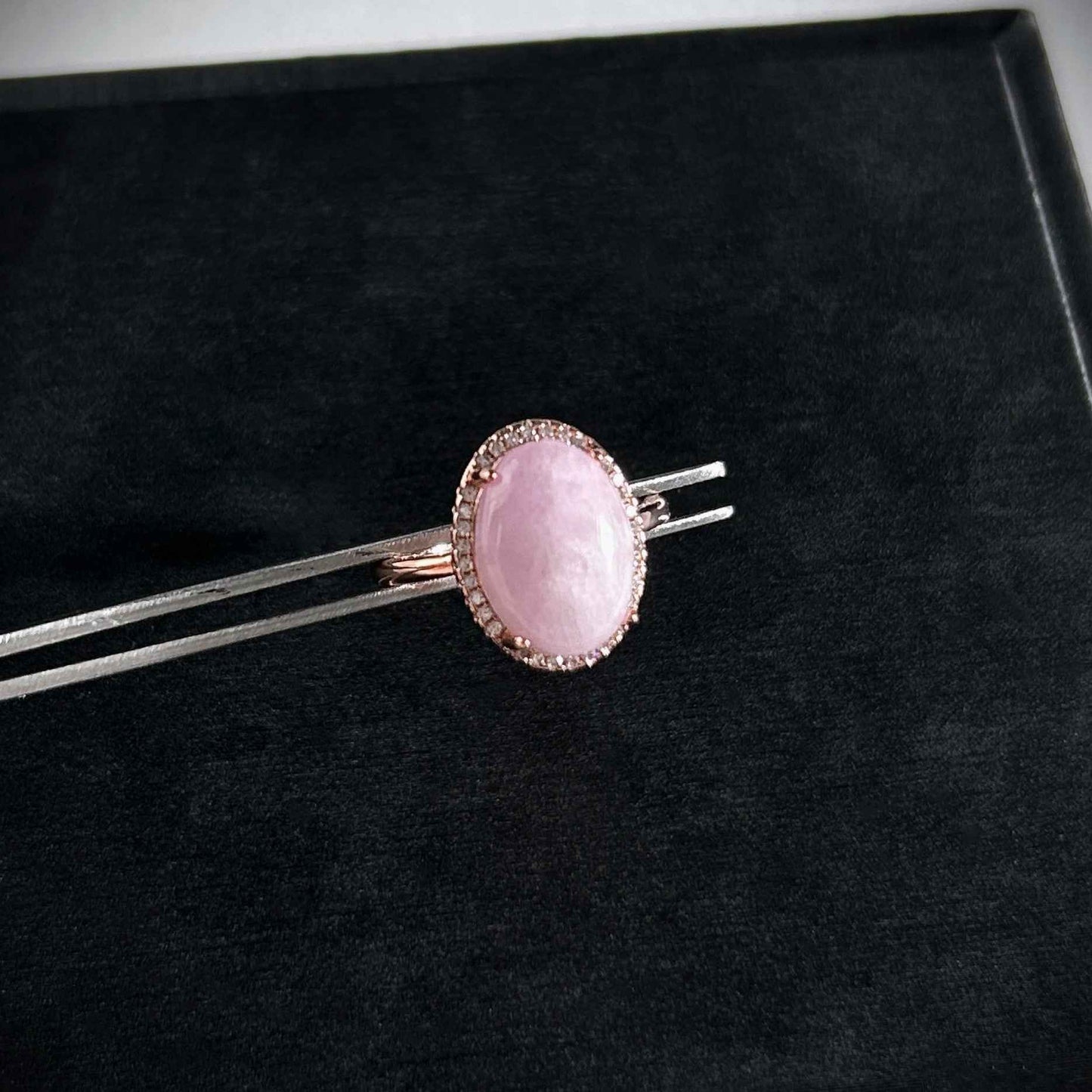 Rare Kunzite Adjustable Rose Gold Ring with Zircon