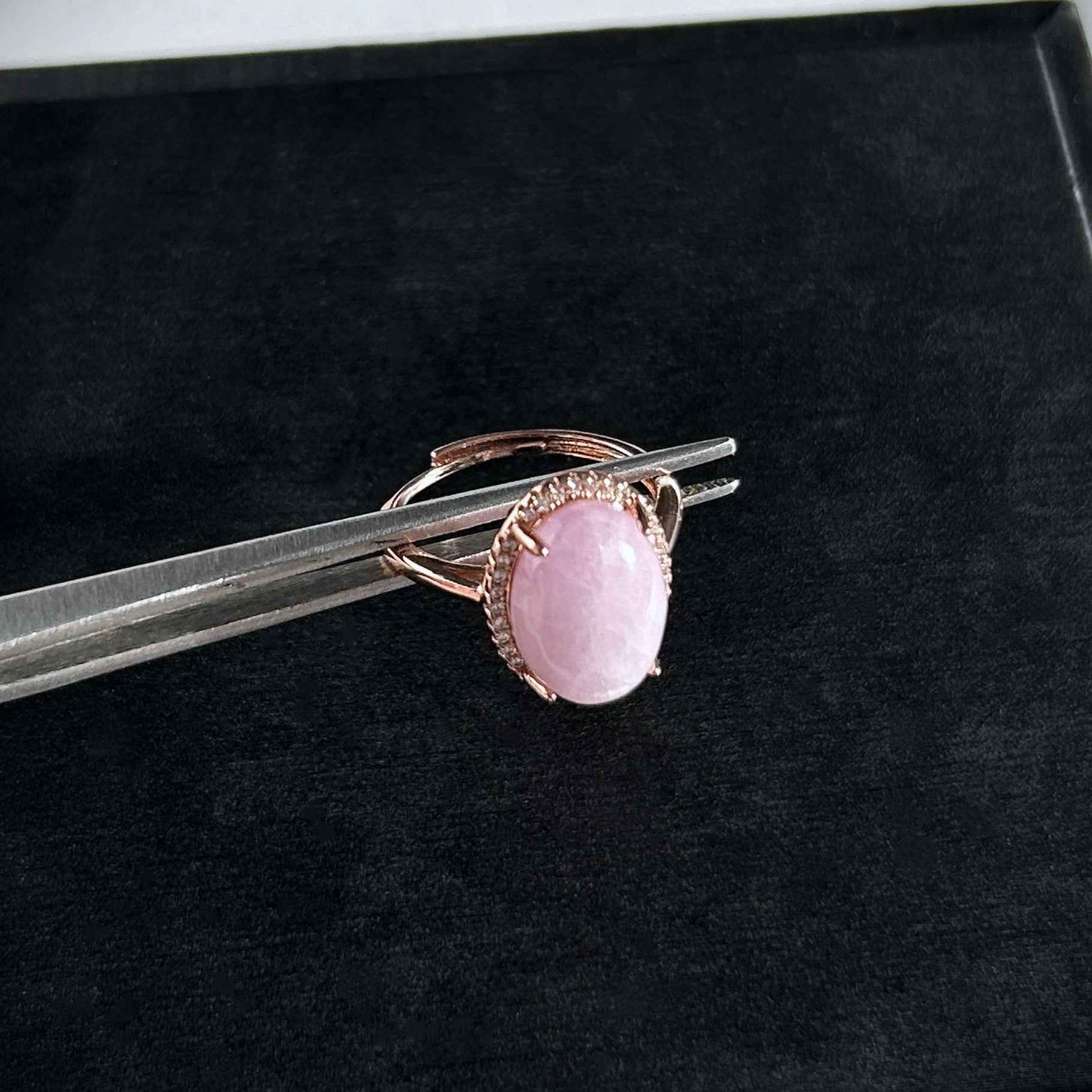 Rare Kunzite Adjustable Rose Gold Ring with Zircon