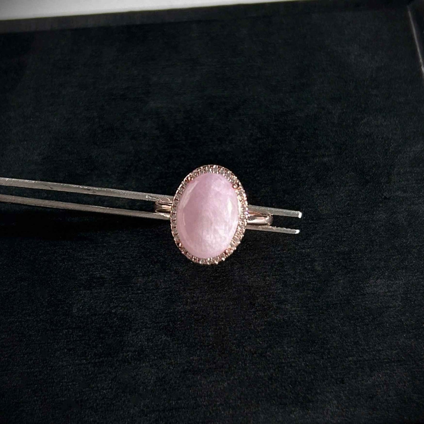 Rare Kunzite Adjustable Rose Gold Ring with Zircon