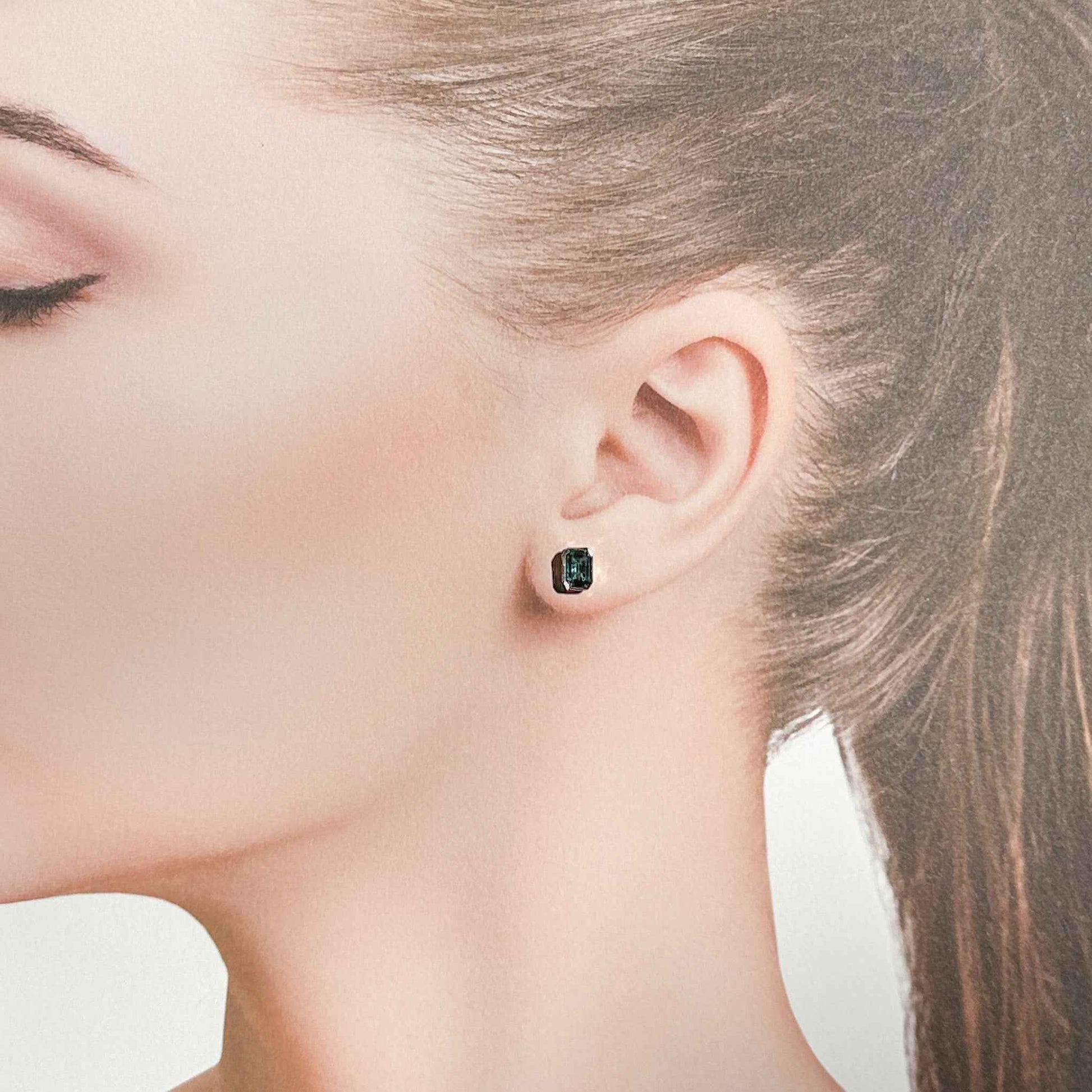 Topaz in London Blue in Rectangular Silver Stud Earrings