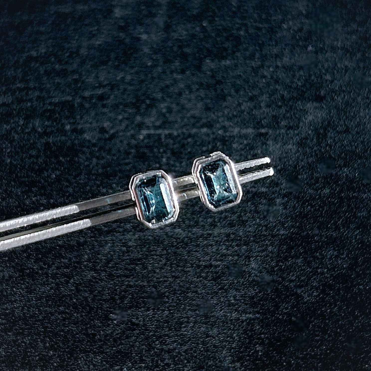 Topaz in London Blue in Rectangular Silver Stud Earrings