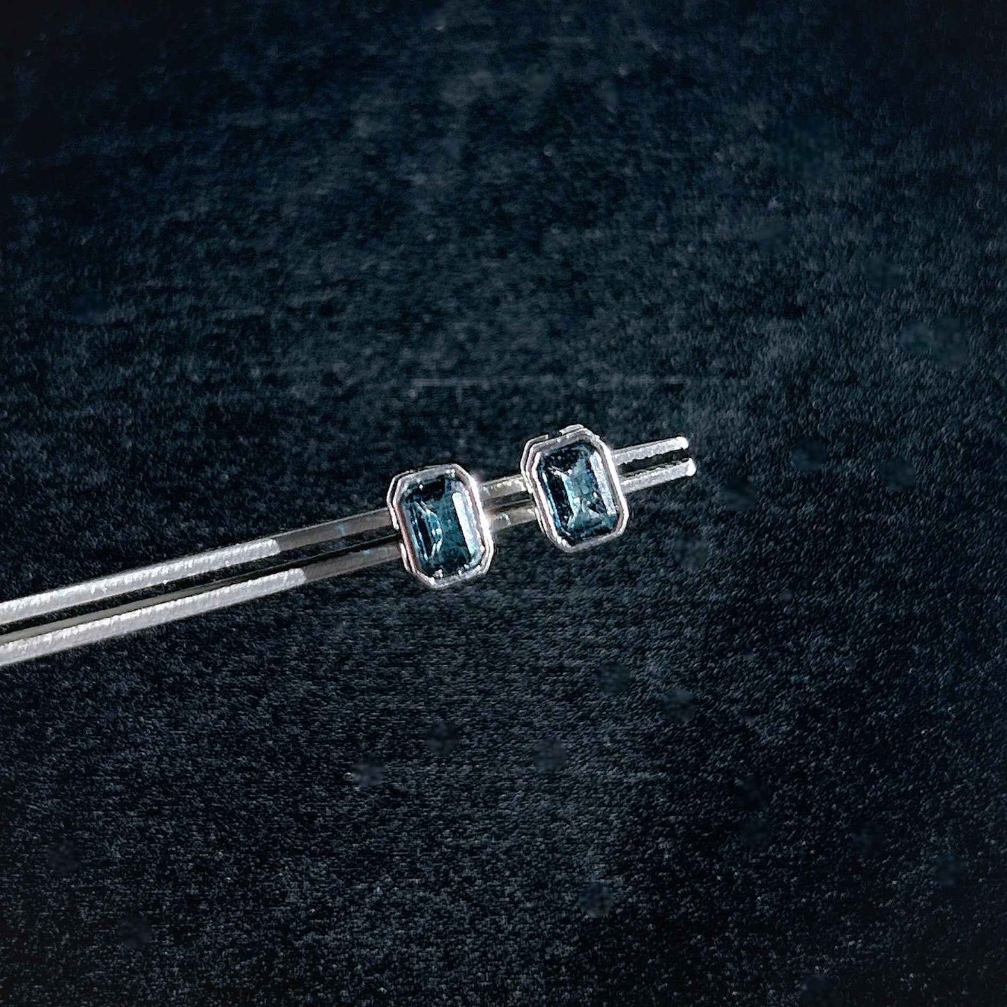 Topaz in London Blue in Rectangular Silver Stud Earrings