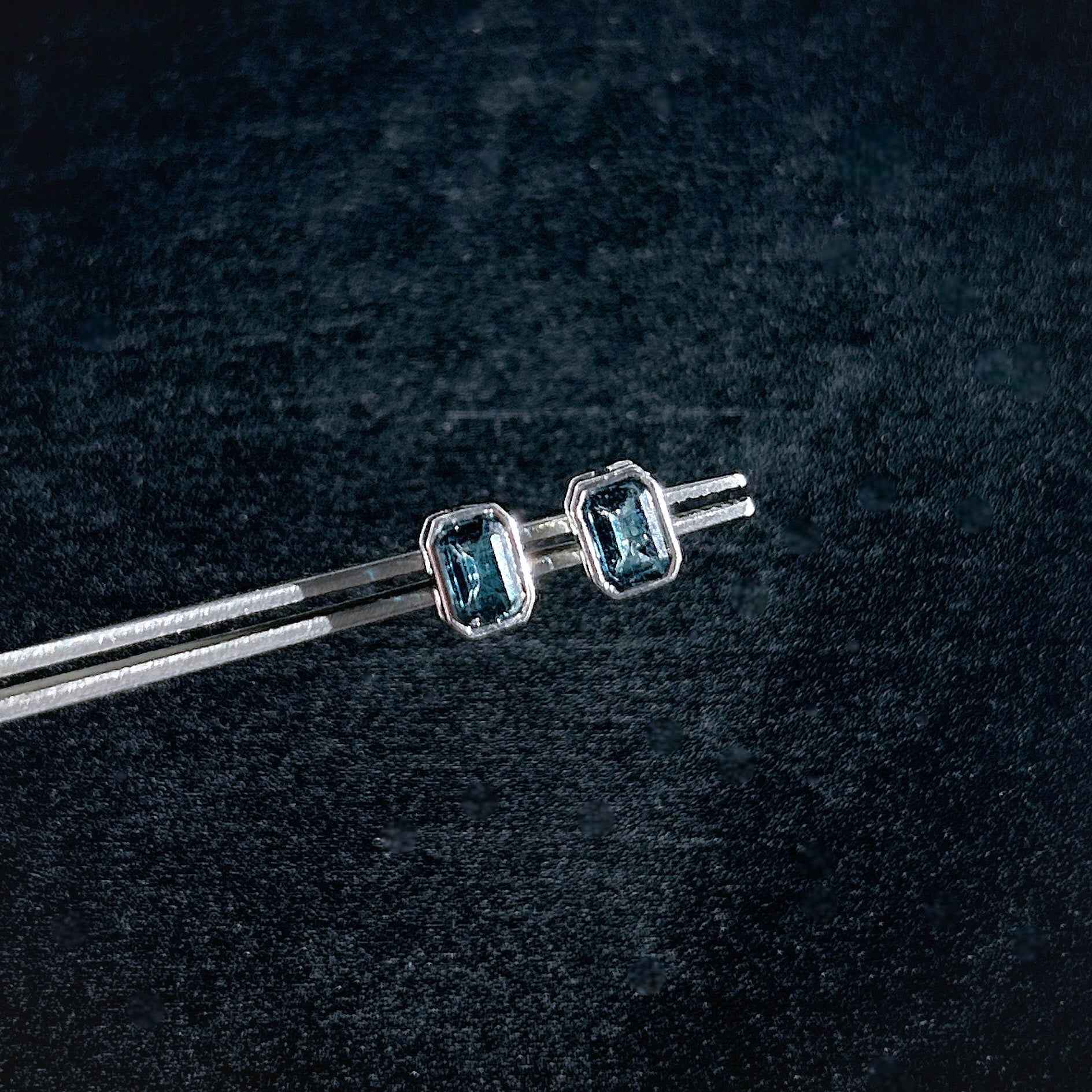 Topaz in London Blue in Rectangular Silver Stud Earrings