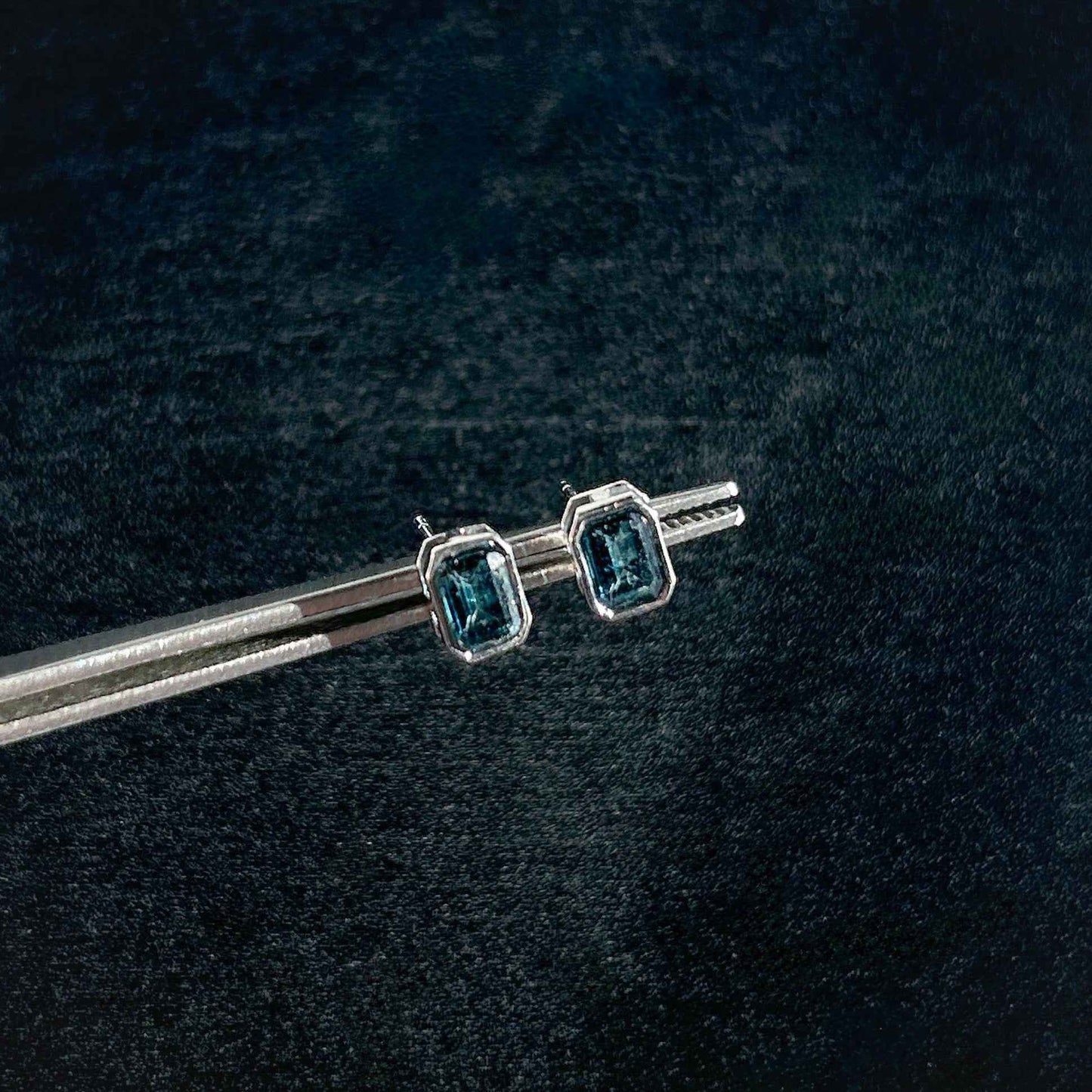 Topaz in London Blue in Rectangular Silver Stud Earrings
