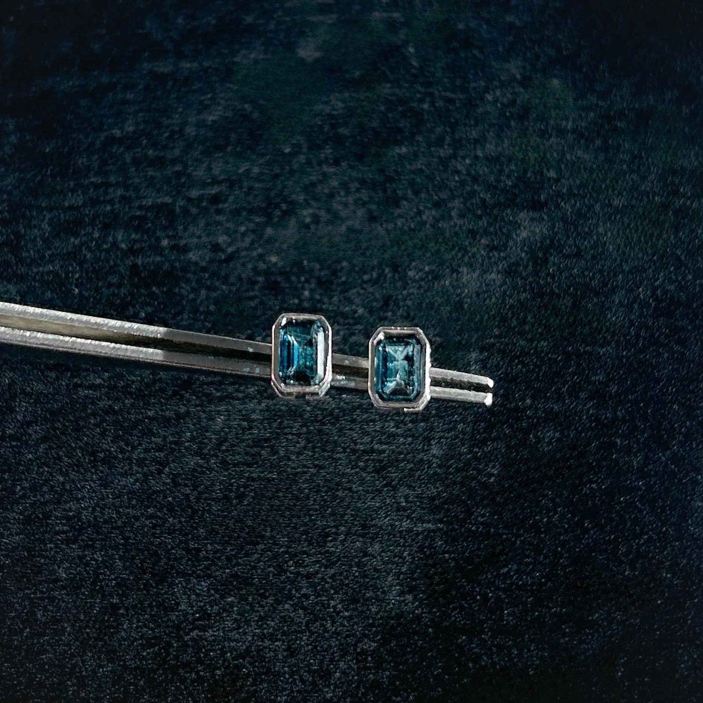 Topaz in London Blue in Rectangular Silver Stud Earrings