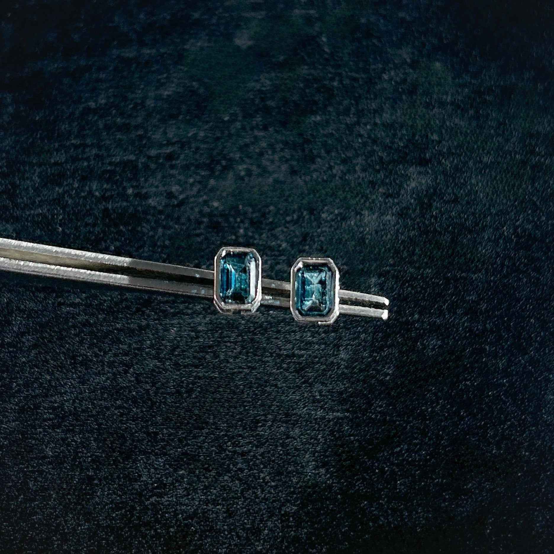 Topaz in London Blue in Rectangular Silver Stud Earrings