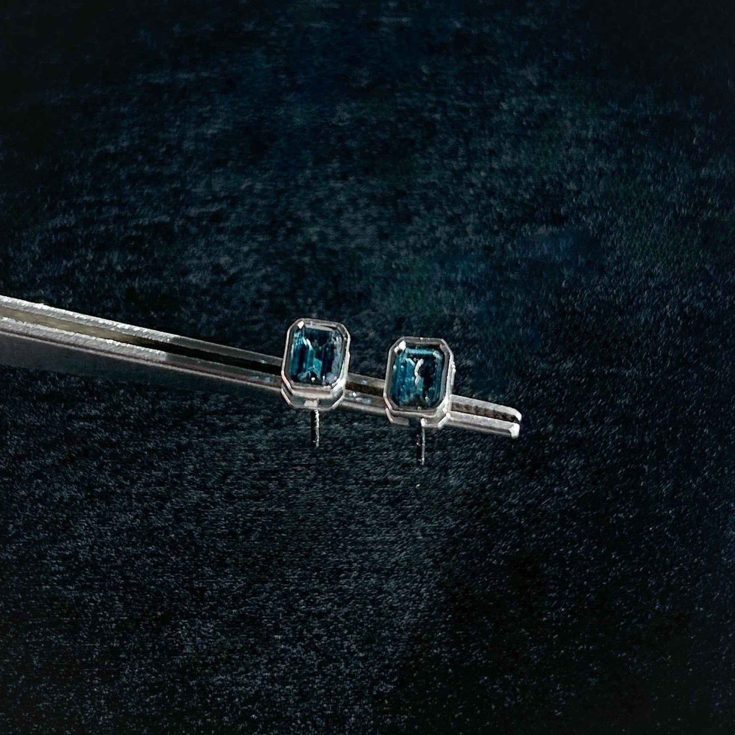 Topaz in London Blue in Rectangular Silver Stud Earrings