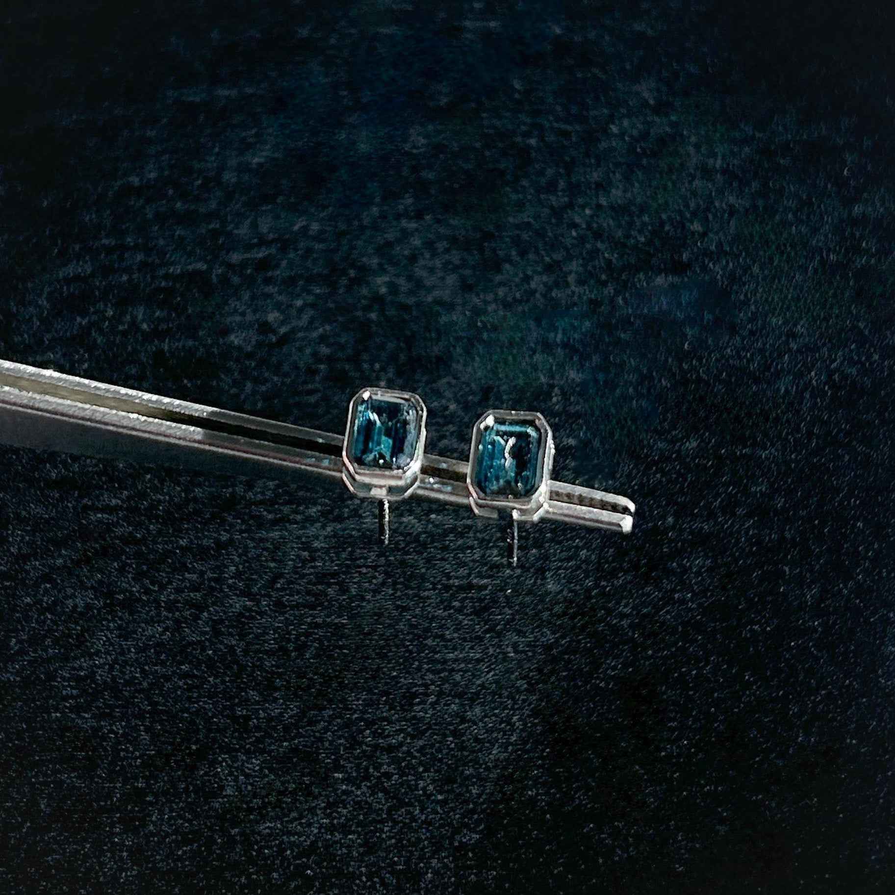 Topaz in London Blue in Rectangular Silver Stud Earrings