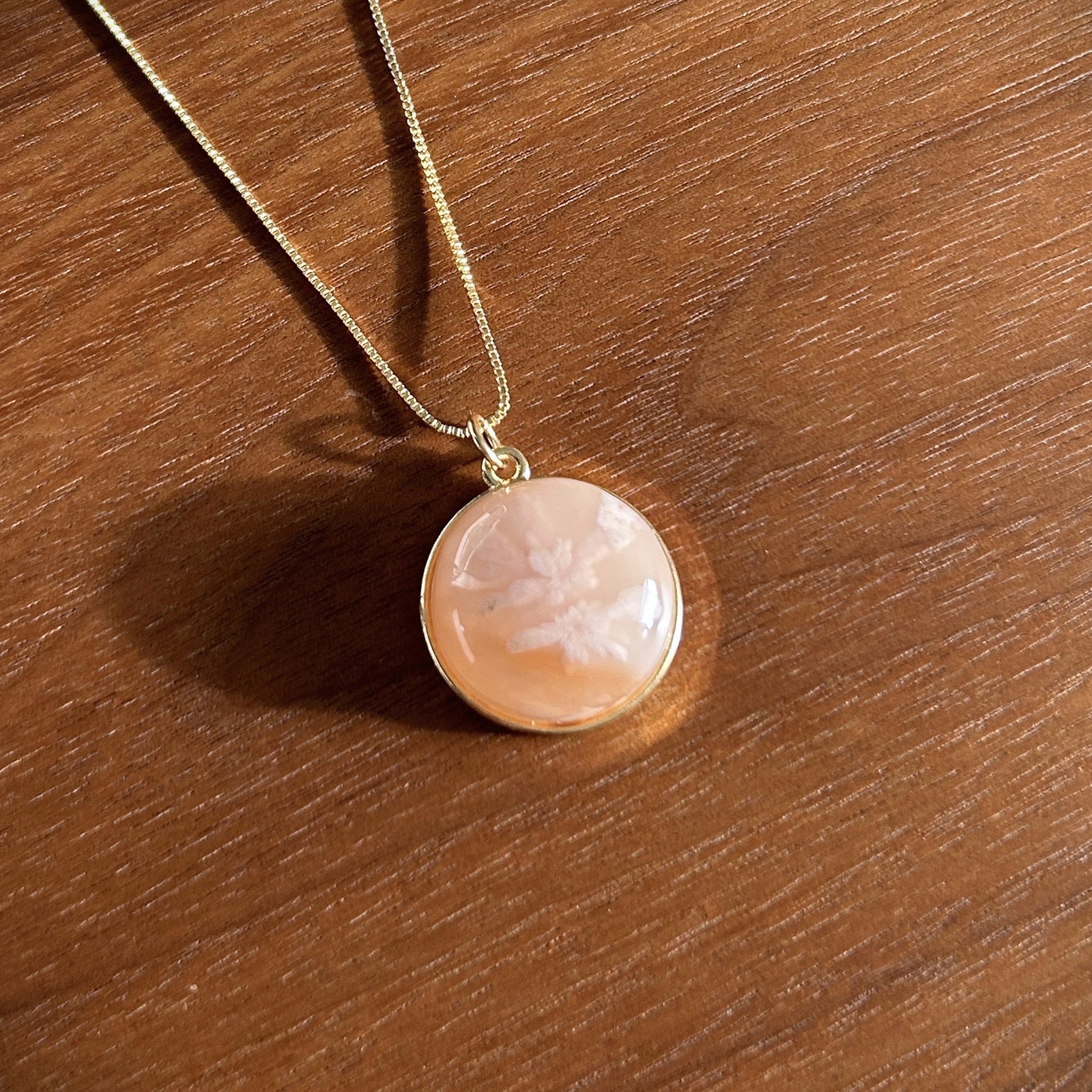 Natural Sakura Agate 14k Gold Pendant (chain excluded) - Crystal Moment