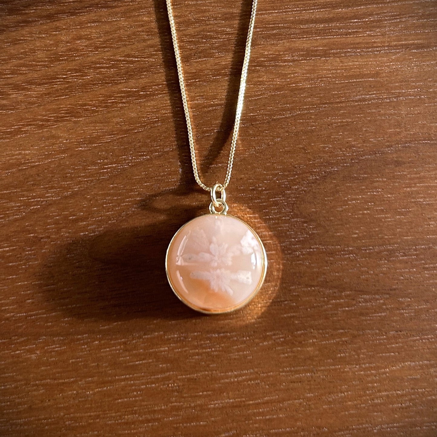 Natural Sakura Agate 14k Gold Pendant (chain excluded) - Crystal Moment