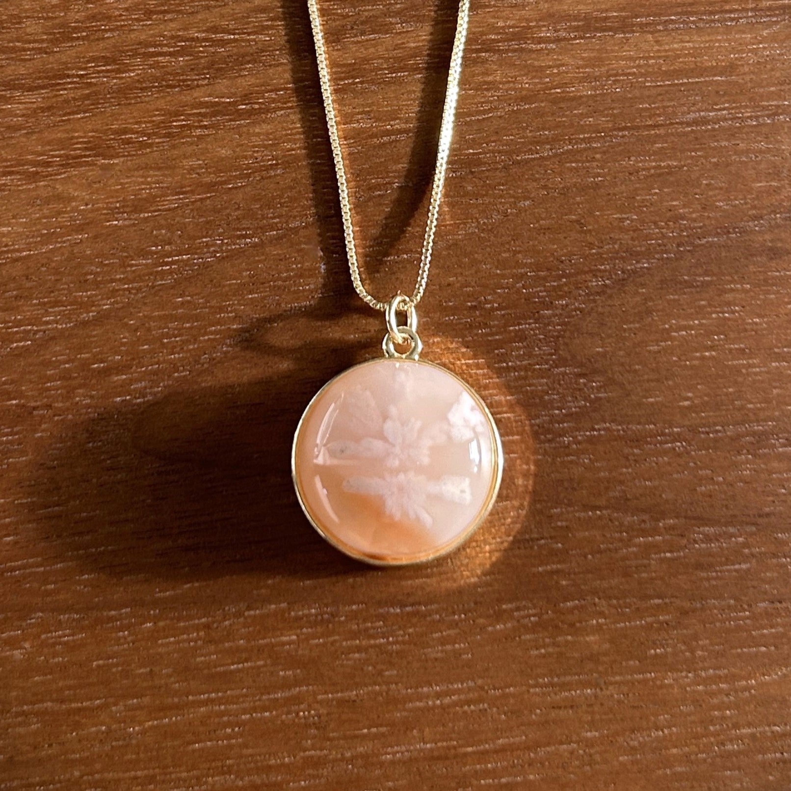 Natural Sakura Agate 14k Gold Pendant (chain excluded) - Crystal Moment