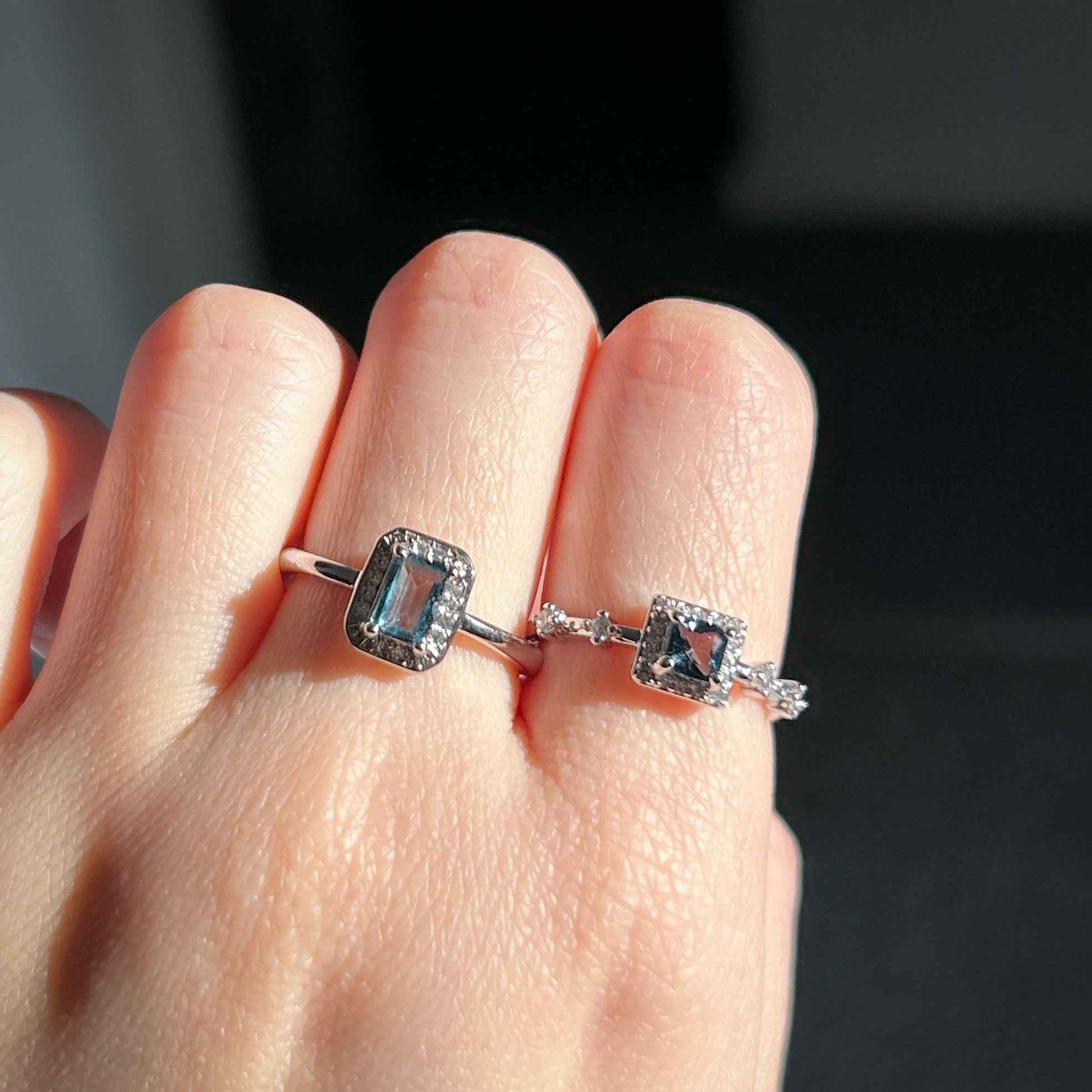 Topaz London Blue Adjustable Silver Ring with Zircon