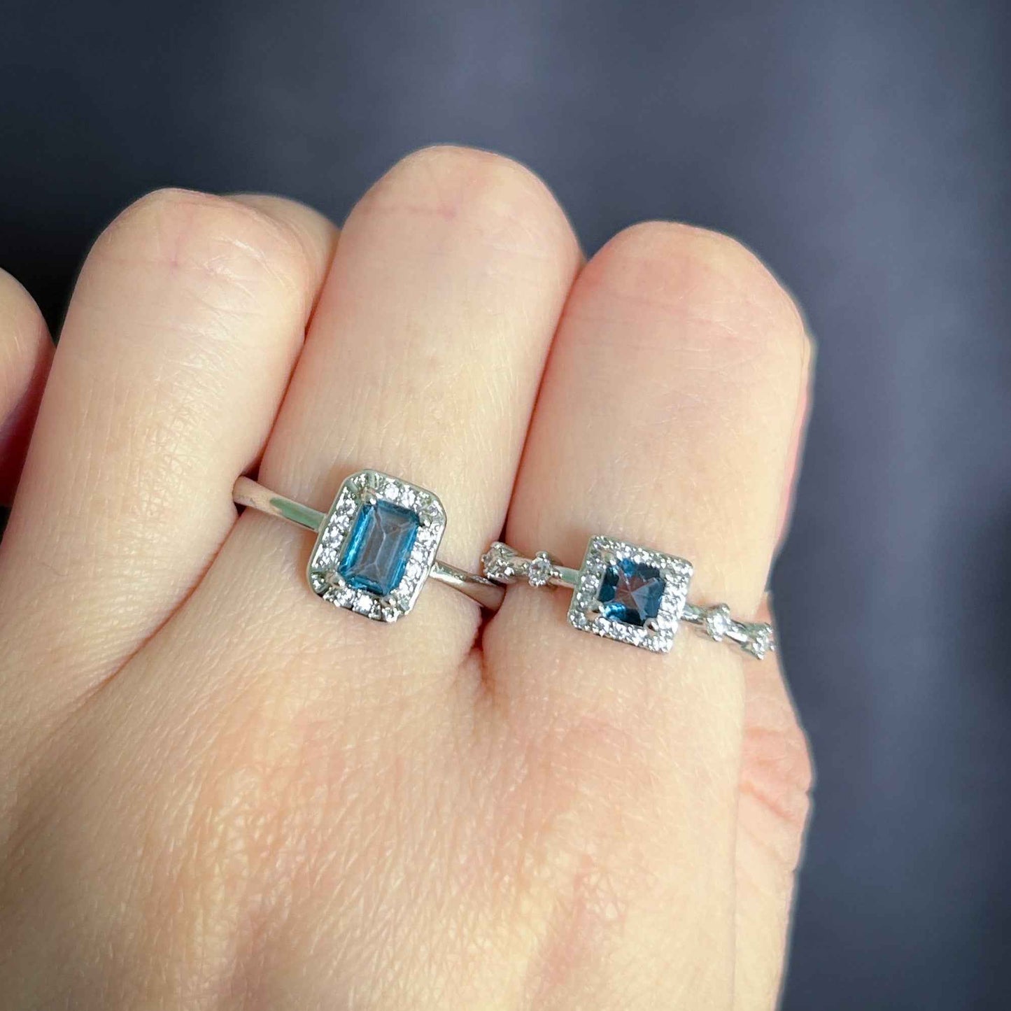 Topaz London Blue Adjustable Silver Ring with Zircon