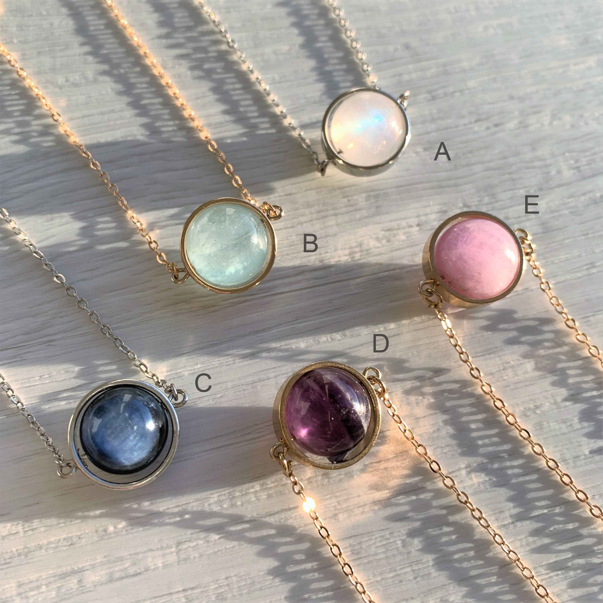 7 Types of Crystal Beads Necklace Silver 14k Gold Pendant | Moonstone Herkimer Kunzite (chain included)