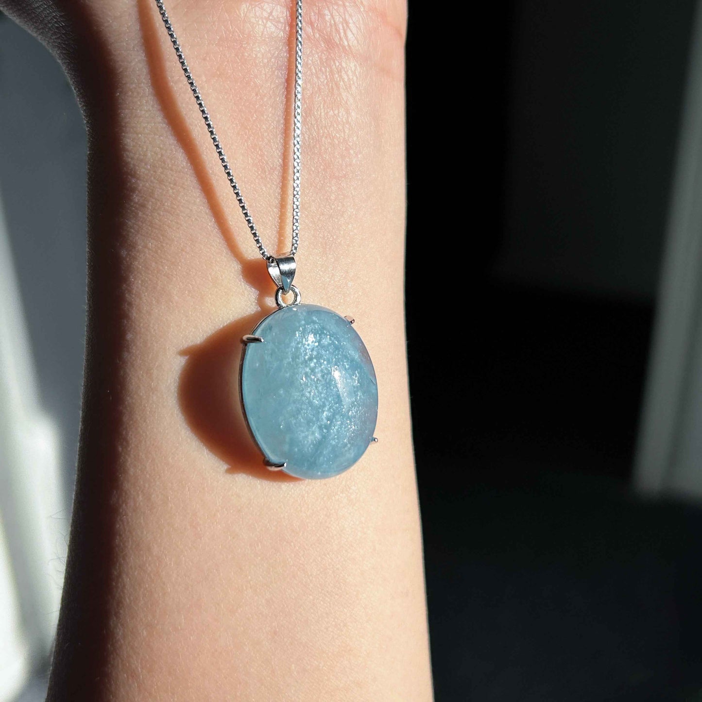 Aquamarine with Glitter 925 Sterling Silver Pendant (chain excluded)