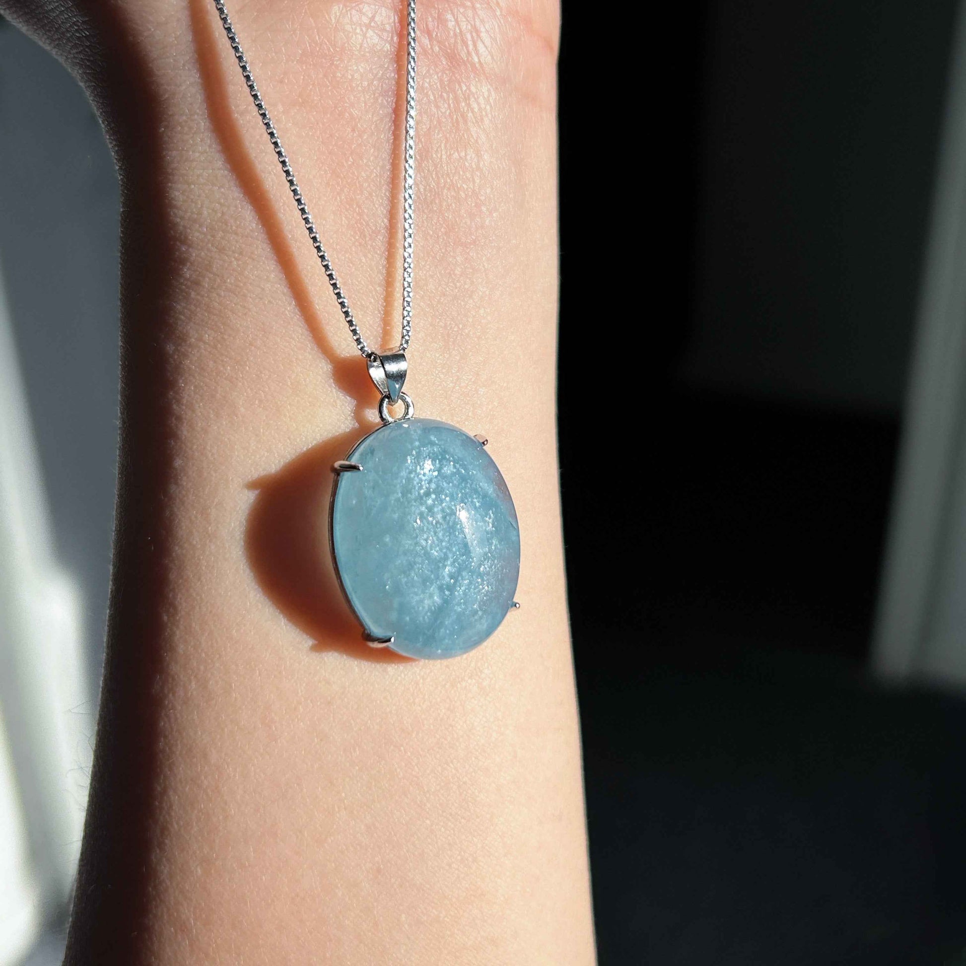 Aquamarine with Glitter 925 Sterling Silver Pendant (chain excluded)