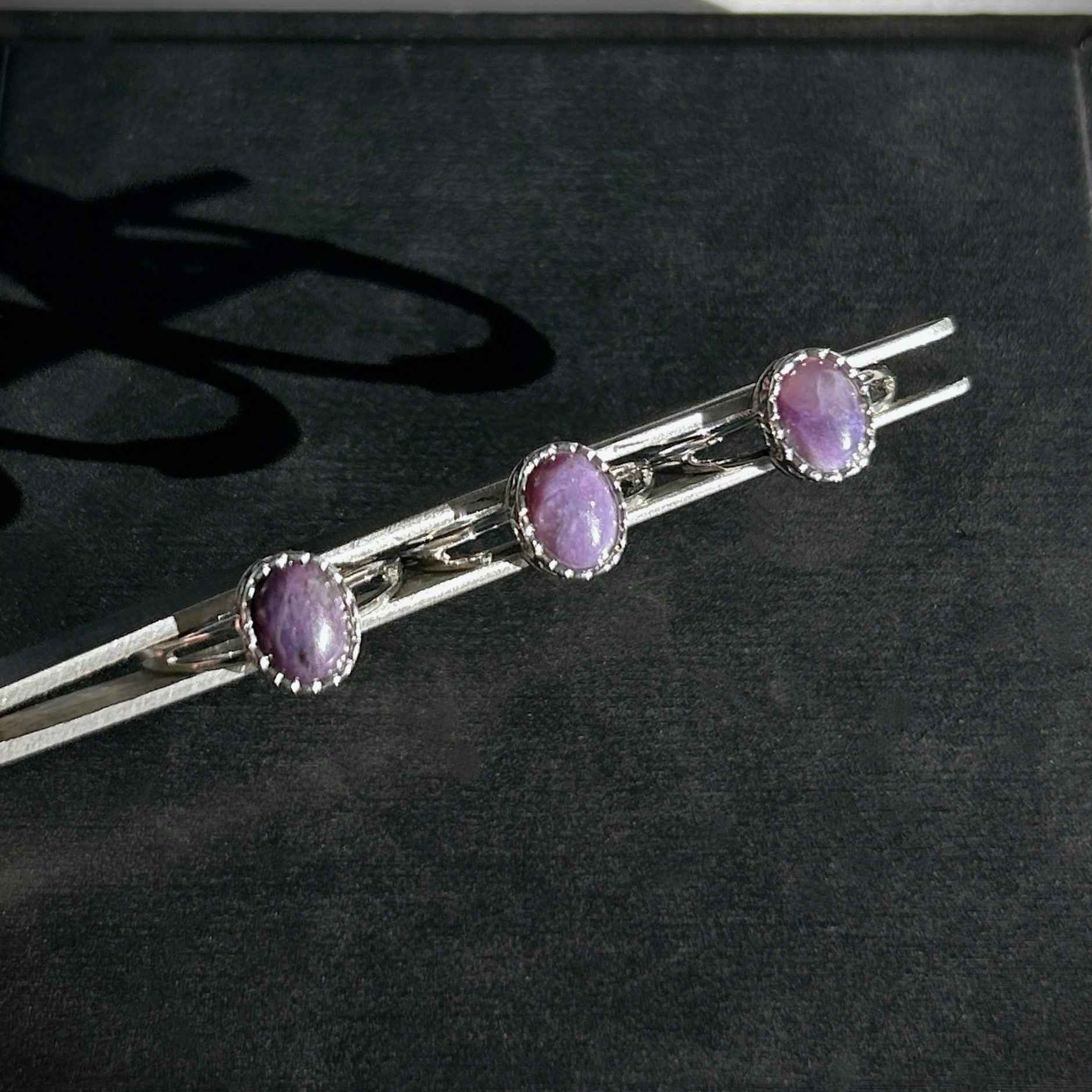 Rare Charoite Adjustable Silver Ring