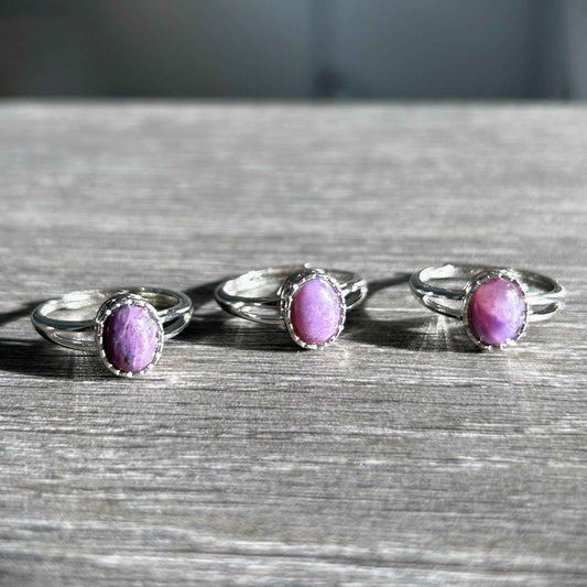 Rare Charoite Adjustable Silver Ring