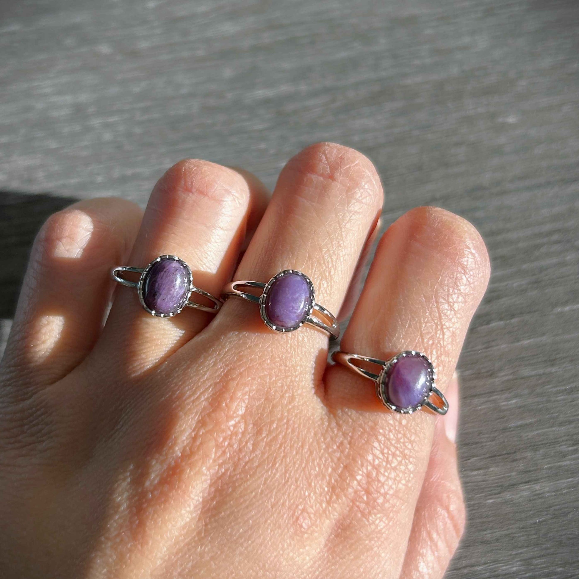 Rare Charoite Adjustable Silver Ring