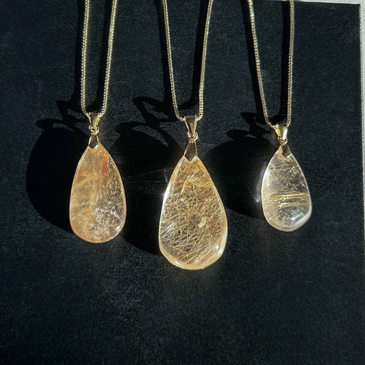 Rare Golden Rutilated Quartz 14k Gold Pendant