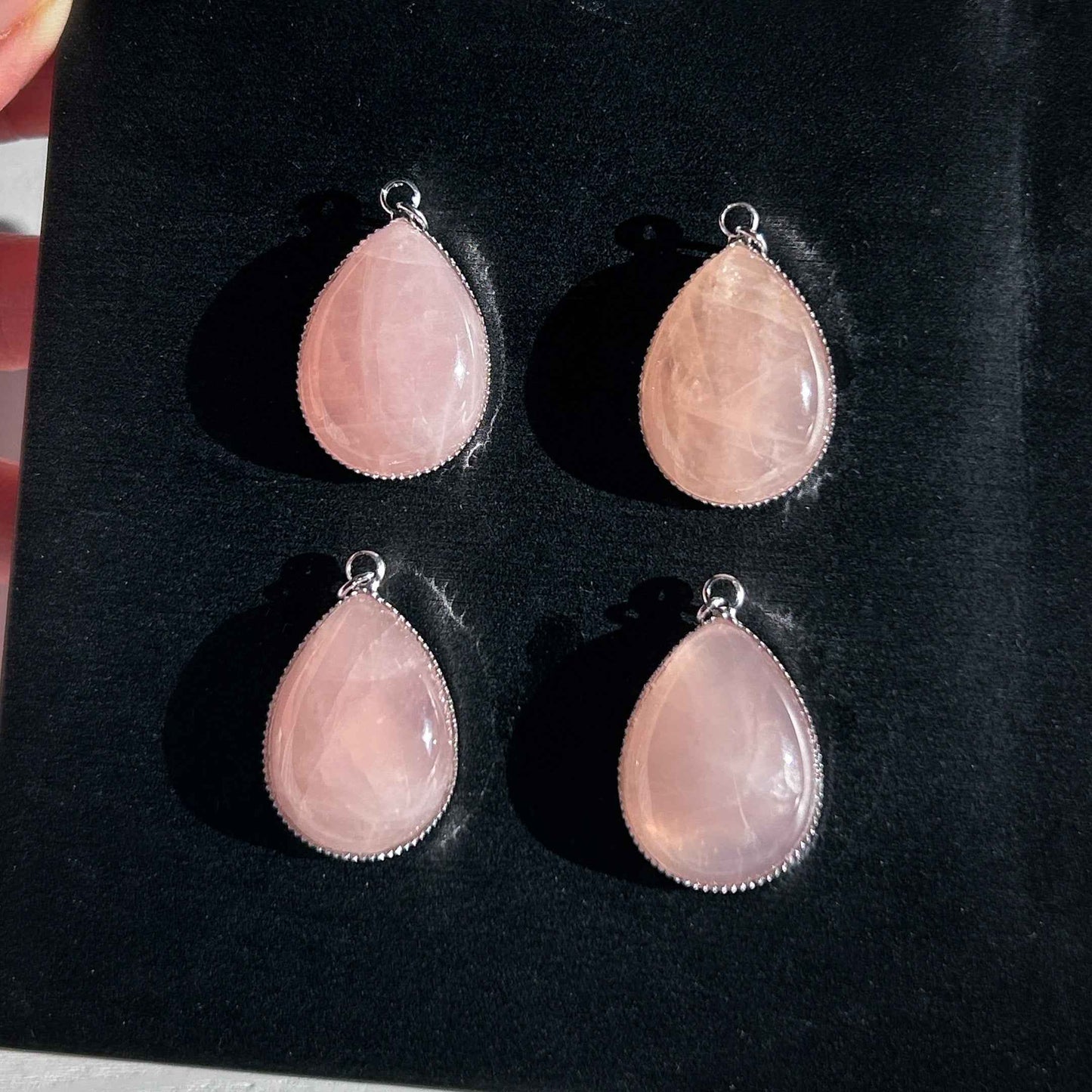Natural Rose Quartz Silver Pendant (chain excluded)