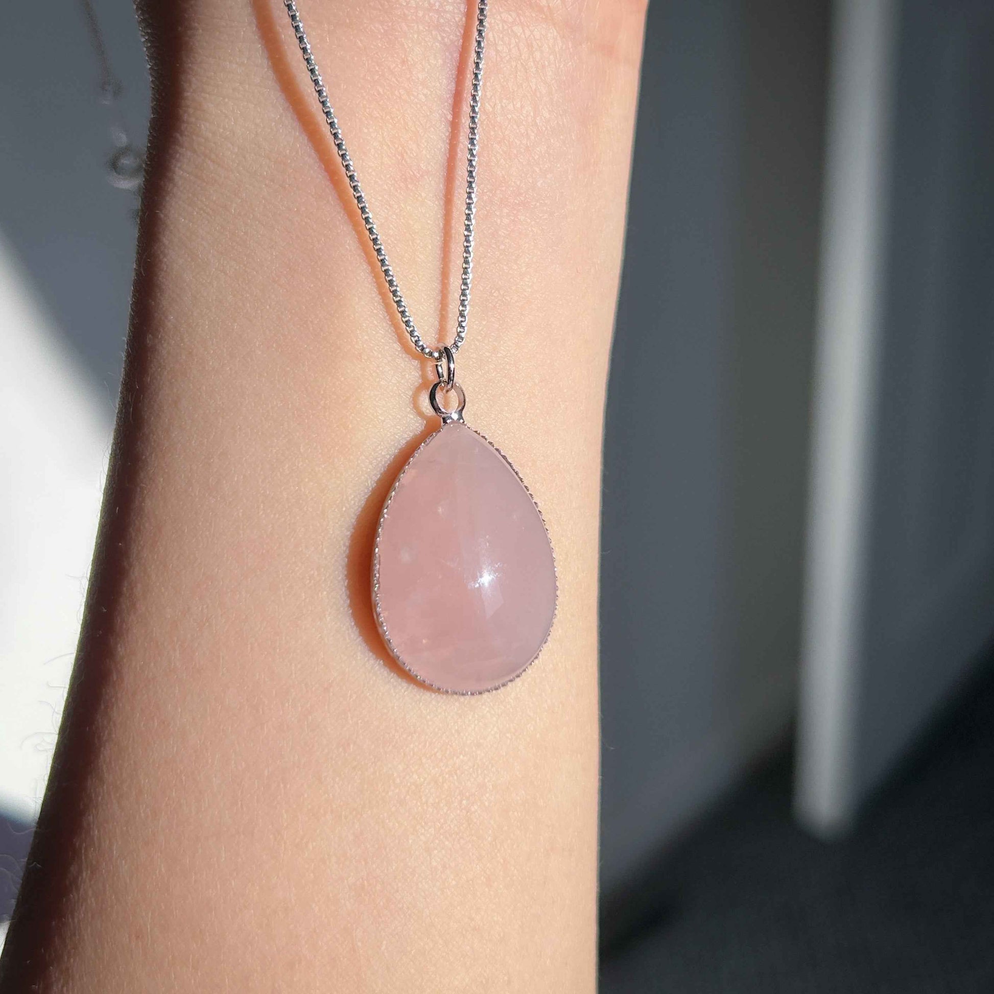 Natural Rose Quartz Silver Pendant (chain excluded)