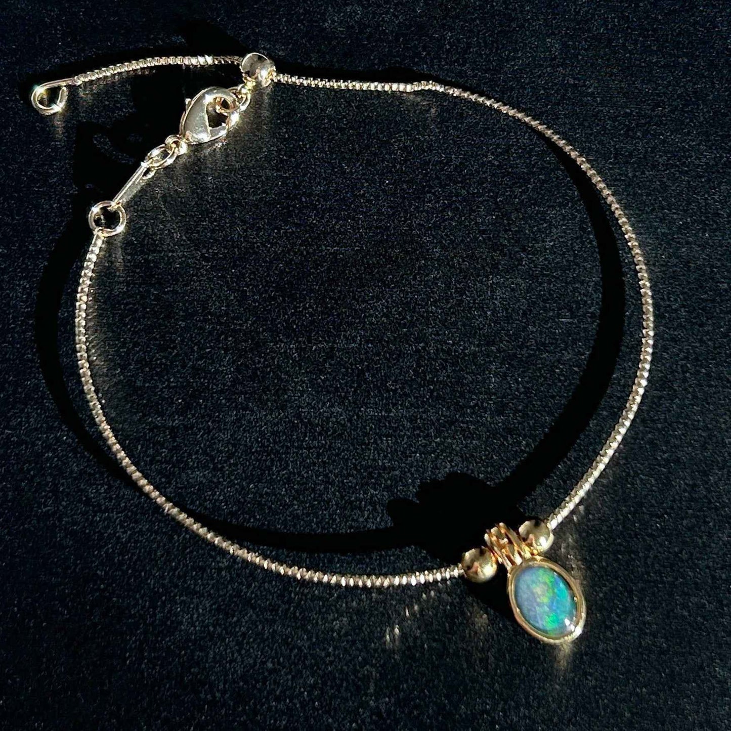 High Quality Australian Natural Rainbow Mini Opal 14k Gold Adjustable Bracelet