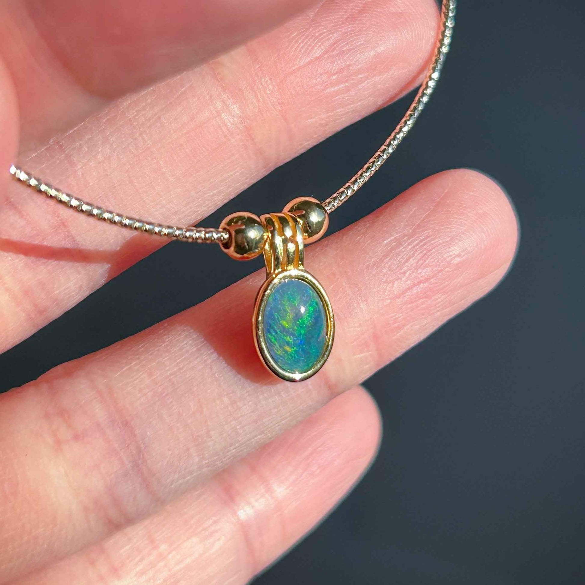 High Quality Australian Natural Rainbow Mini Opal 14k Gold Adjustable Bracelet